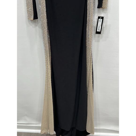 Xscape Caviar Beaded Mesh Panel Contrast Matte Square Neck Sheath Gown Sz 6 NWT - Picture 9 of 16